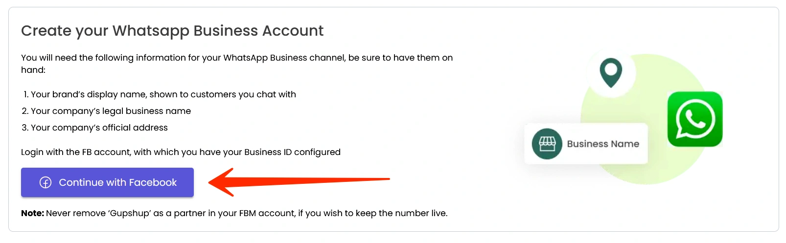 Страница подключения: нажмите «Continue with Facebook».