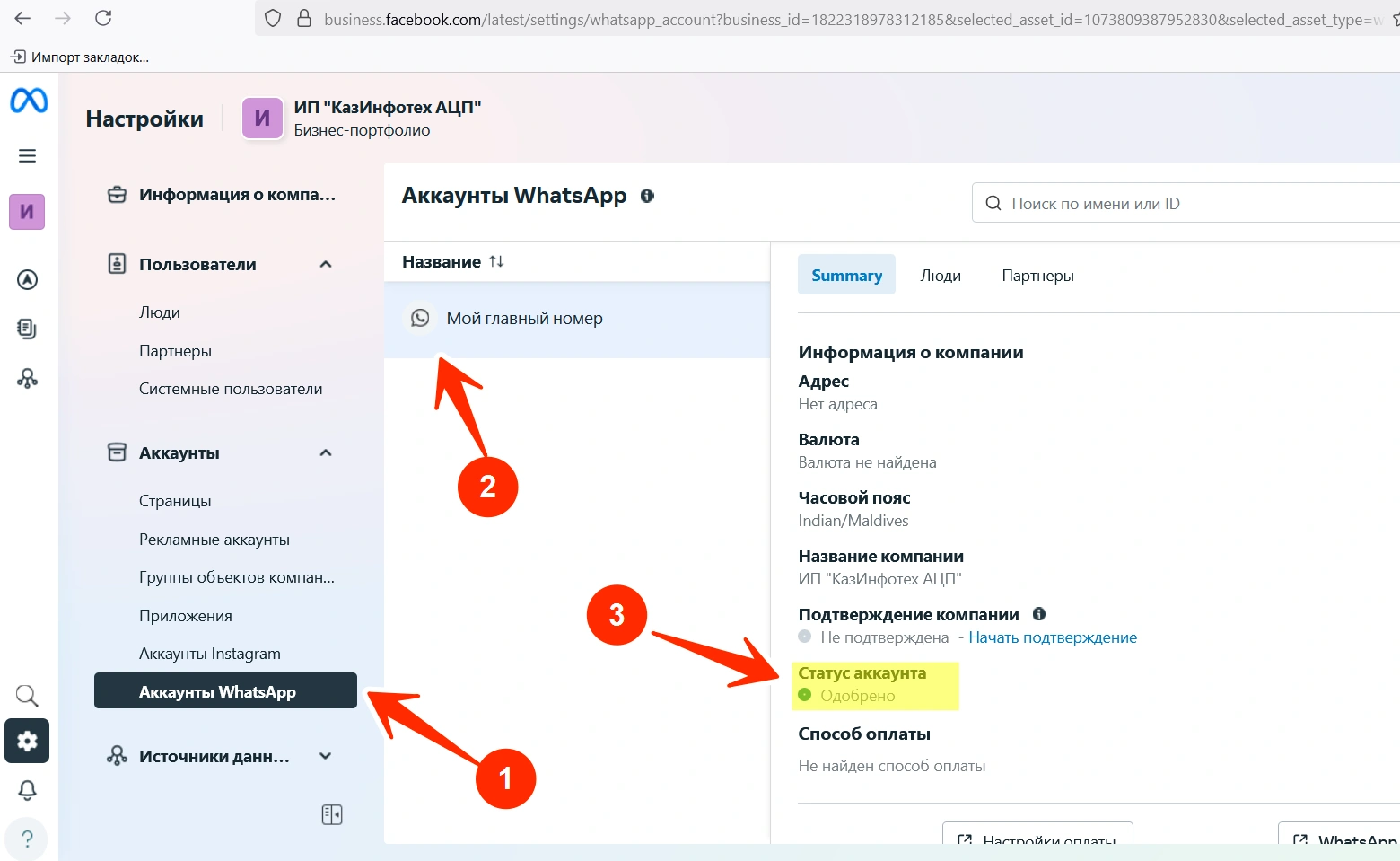 Проверьте поле «Статус аккаунта» — должно быть «Одобрено».