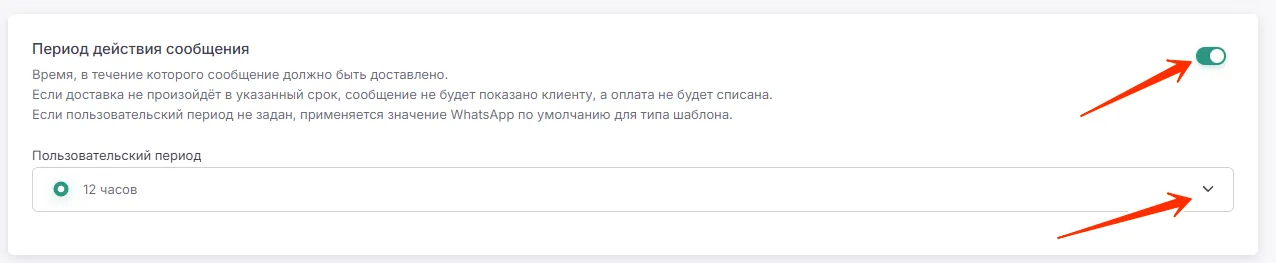 Настройка срока жизни сообщения (периода действия)