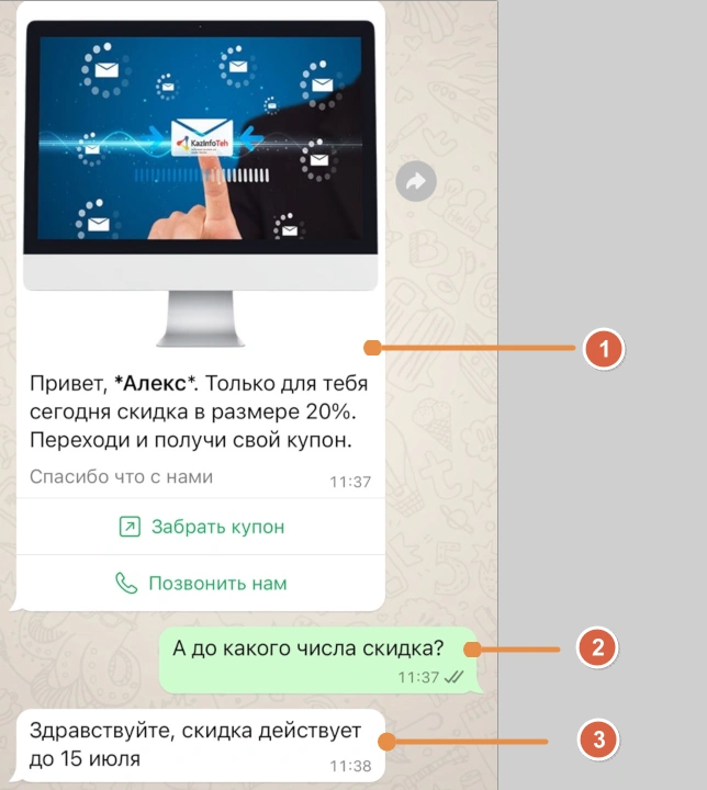 Скриншот чата: маркетинговая акция со скидкой и ответ о сроке действия